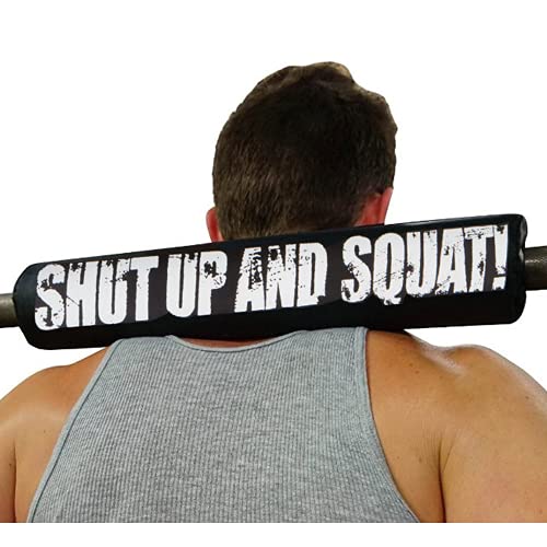 Dark Iron Fitness Barbell Pad w/Extra Thick Foam Padding, Non-Slip Hook and Loop Closure for Olympic Bars Weight Training Shoulder & Neck Protection Support, for Squats Hip Thrusts Lunges - color: Shut Up And Squat