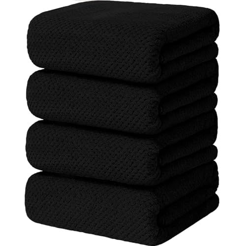 4 Pack Bath Towel Set, Waffle Bath Towel Set, Microfiber Super Soft Highly Absorbent, Sturdy Quick Drying Towels for Bathroom, Gym, Sports, Yoga (4 Piece 27" x 55", 4Purple) - color: 4black, size: 27 x 55 Inch