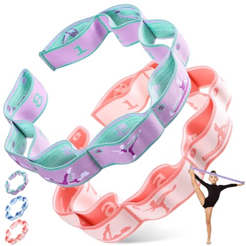 Stretch Strap for Kids Elastic Gymnastic Stretching Ballet Dance Band with 8 Loops Adjustable Exercise Training Resistance Strap for Children Stuff Pilates Latin Yoga Equipment - color: Purple and Pink