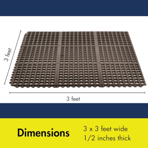 NoTrax 3' x 3' Light-Duty Rubber Drainage Mat | Customizable Modular Interlocking Design with Ergonomic Support, Lightweight, Anti-Fatigue, Non-Slip Surface, Black, - color: Black
