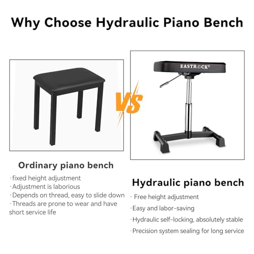 EASTROCK Professional Keyboard Piano Bench Hydraulic, Adjustable Music Seating for Digital and Acoustic Pianos
