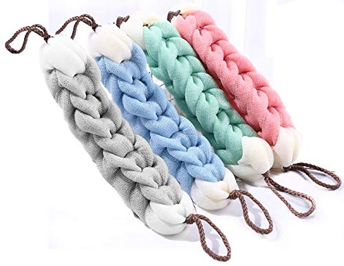 AARainbow 4 Packs Long Stretch Back Sponge with Rope Handles Back Scrubber Body Sponges for Bathing, Bath Shower Mesh Sponge Body Deep Cleaning for Men & Women (Blue+Grey+Green+Pink) - color: Blue+grey+green+pink