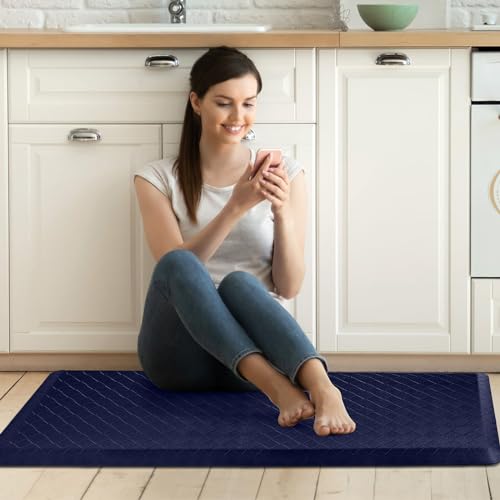 HappyTrends Kitchen Floor Mat - 4/5 Inch Thick Anti-Fatigue Kitchen Rug,Waterproof Non-Slip Kitchen Mats and Rugs Heavy Duty Ergonomic Comfort Rug for Kitchen,Office,Sink,Laundry,(22"x54", Blue) - color: Blue, size: 54"L x 22"W x 0.8"Th