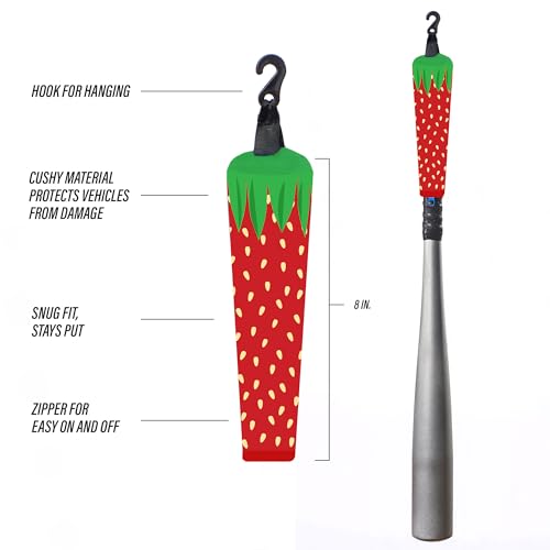 Handle Cover - Baseball Bat Cover Sleeve Protects Vehicle & Bat Grip - Batting Gloves & Helmet Companion with Zippered Hook - Softball Accessory - color: Strawberry