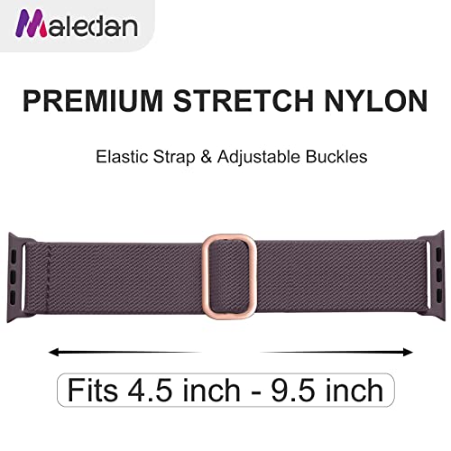 Maledan 10Pack Stretchy Nylon Solo Loop Compatible with Apple Watch Bands 38mm 40mm 41mm 42mm Women Men,Soft Adjustable Braided Elastic Wristband for iWatch Ultra 2 Series 11/10/9/8/7/6/5/4/3/2/1/SE - color: Black/White/Smoke Violet/Blue Gray/Wine/Light P