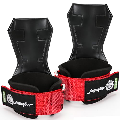 Weight Lifting Straps (Pair) JUPITER Non-Slip Wrist Support for Deadlifts & Powerlifting - color: Red, size: S