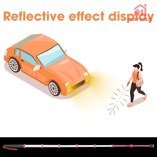Telescoping Cane, 55" Blind Cane Telescopic Walking Stick, Reflective Retractable Mobility Aids Telescope Assist Tool for Elderly Night Warning, Roller Head Screw-in, Storage Bag, Titanium Alloy