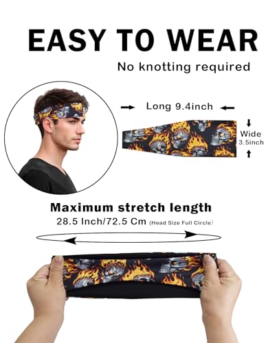 Headbands for Men & Women, Sweat Headband Non-Slip Sweatband Sports Running Cycling Yoga Basketball Workout Football Training - color: Skull Pack