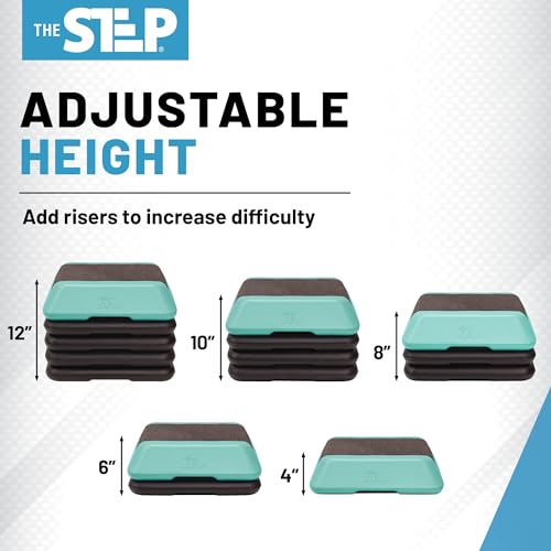 The Step Adjustable High Step Aerobic Platform with 4 Risers, Home Gym Workout Equipment, Fitness Exercise Equipment Made in the USA - color: Teal