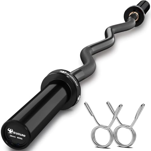 Olympic EZ Curl Barbell Bar, 400LBS Weight Capacity Olympic Curl Bar, 4ft Barbell Weight Bar with Knurled Grip for 2 Inch Weight Plates, Hip Thrusts,Squat,Biceps-Home Gym Weight Bar - color: Black