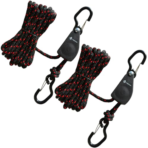 Heavy Duty Ratchet Tie Down Straps with Safety Hooks, Cargo Ratchet Straps for Kayak, Canoe, Truck, Trailer, Motorcycle, Grow Lights & Camping Gear, Securing Straps with Easy Release Ratchet Tightener - color: Black Red 1 Pair