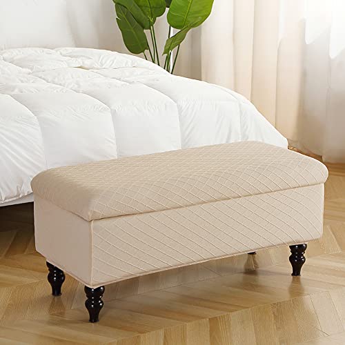 ANWUCHEN Ottoman Cover Rectangle, Stretch Storage Ottoman Cover-Jacquard Ottoman Covers Slipcover Rectangle-Removable Storage Bench Cover Folding Ottoman Covers with Elastic Bands Ties,Beige Large - color: Beige, size: 50"D x 16"W x 15"H