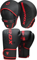RDX Boxing Pads and Gloves Set, Maya Hide Leather Kara Hook and Jab Curved Focus Mitts with Punching Gloves for MMA, Muay Thai, Kickboxing Coaching, Martial Arts - color: Red, size: 10OZ