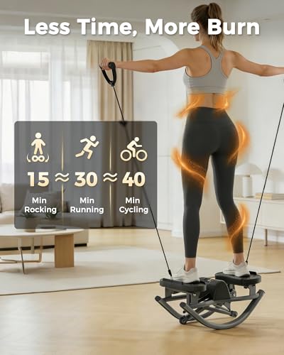 FineWay Upgraded Rock Stepper 2.0 for Exercise at Home, Rocking Stepper Side to Side, Low-Impact Knee-Friendly Exercise Machine with Resistance Bands, LCD Monitor & 330 LBS Capacity (Black-V)