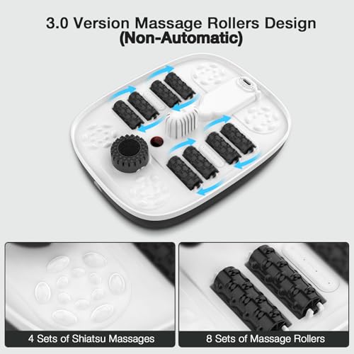 HOSPAN Collapsible Foot Spa with Heat, Bubble, Red Light, and Temperature Control, Foot Bath Massager with 8 Shiatsu Massage Rollers, Pedicure Foot Spa for Relaxation and Stress Relief, Black - color: Black