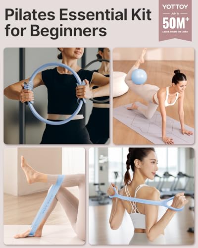 YOTTOY Pilates Ring and Ball Set, Figure 8 Resistance Bands, Stretch Bands&Guide,Pilates Equipment Set for Beginners for Home Workouts Core Strength, Yoga, Physical Therapy & Rehab - color: Blue, size: 13.5 Inch