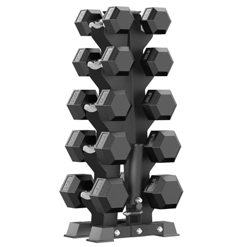 Hex Dumbbell Sets with Rack, 85-560lb Dumbbell Weight Set & Storage Rack | PAPABABE Dumbbell Set with Stand, Rubber Dumbbell Weight Set, Multiple Options Hand Weight for Strength Training - size: 350lb(25, 30, 35, 40, 45lb)x2 & T-Bar Rack