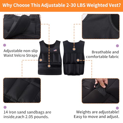 Wolliwa Adjustable Weighted Vest for Men Women,2-30 Lbs Adjustable Weighted Vest with Straps Womens Running Weight Vest for Walking Strength Training Fitness - size: Adjustable 2-30 Lbs
