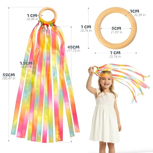 2Pcs Ribbon Hand Kites, Gymnastics Dance Ribbons,Dancing Streamer with Wood Ring for Artistic Dance, Gymnastics, Entertainment, Decoration and Party - color: Aurora Gleam