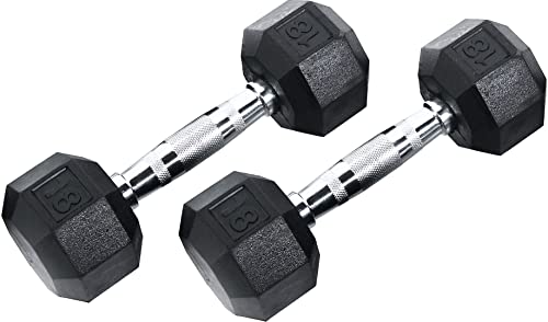 Ader 2lb-120lb Black Octagon Rubber Dumbbells Pair - size: 18lb