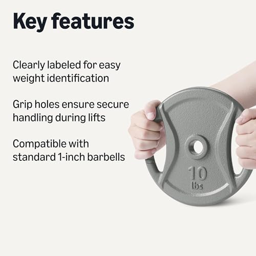 Amazon Basics 1-Inch Grip Weight Plates, Cast Iron, Strength Training, Home Gym - size: 10 lb, 4pc, 1"