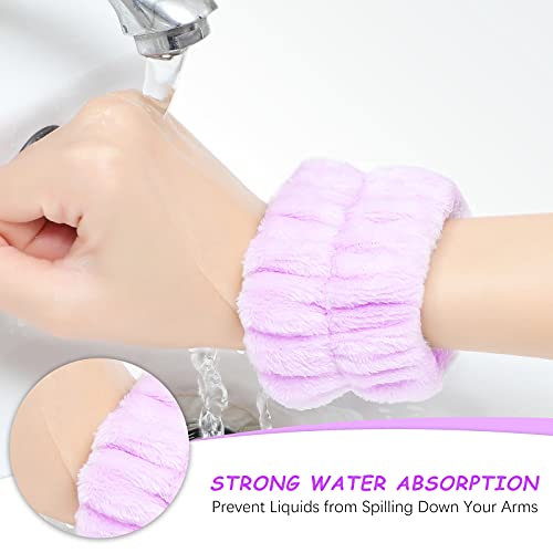 Chuangdi 4 Pairs Wrist Bands for Washing Face Wrist Spa Microfiber Wash Towel Band Scrunchies Absorbent Wristbands Sweatband for Women Prevent Liquid from Spilling (Candy Color) - color: Candy Color