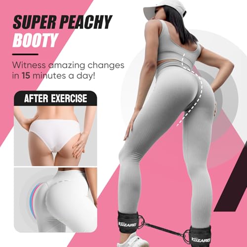 KUZARO Ankle Resistance Bands with Cuffs, Ankle Weights Bands for Working Out, Women Leg and Glutes Workout Equipment, Exercise Bands for Kickbacks, Butt and Booty Trainer, Home Gym Fitness Equipment - color: glossy black