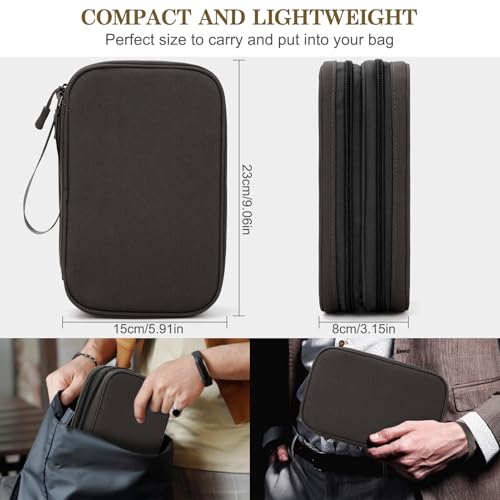 FYY Electronic Organizer, Travel Tech Pouch Bag, Large, Coffee | Wrist Strap, Waterproof, Double Layers Portable Electronics Travel Carrying Case for Cord, Charger, Daily Business Trips Use - color: Coffee, size: Large