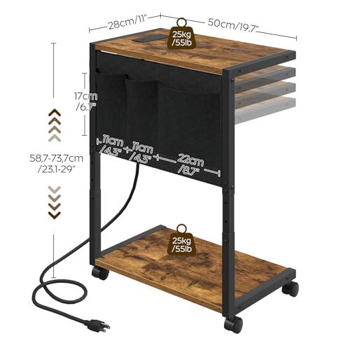 YATINEY PC Stand, Computer Tower Stand with Charging Station, Height Adjustable PC Tower Stand for Floor, 2 Tier Computer Cart On Wheels, 23.1"-29"H,19.7"L x 11"W, for Home Office, Rustic Brown CJ60BR - color: Rustic Brown + Black