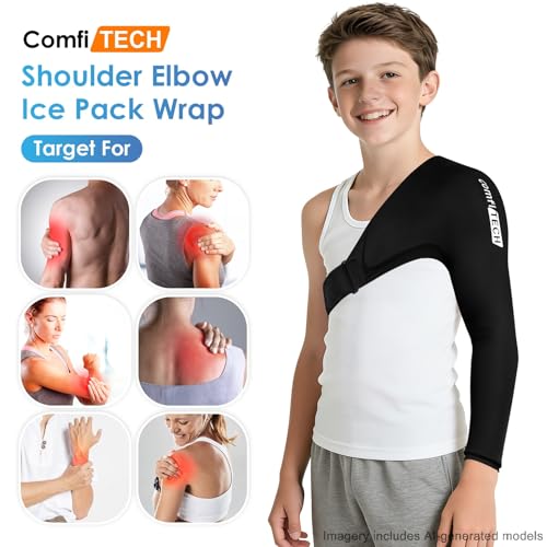 ComfiTECH Youth Shoulder Arm Ice Pack Wrap for Pitchers, Ice Arm Sleeve for Young Volleyball Player, Athletes, Flexible Cold Application for Throwing Recovery, Elbow Joint and Muscle Relaxation, Small - size: Small