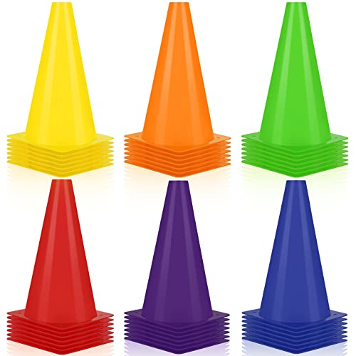 Hoteam 30 Pieces 9 Inch Traffic Cones Plastic Sport Agility Training Safety Cones Soccer Practice Equipment for Basketball Football Drills Exercise, Outdoor Activity and Events - color: Multicolor