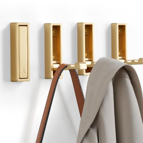 Folding Coat Hooks, 2Pcs Foldable Heavy Duty Wall Hooks Zinc Alloy No Rust Fold Up Hooks for Coat, Towel, Key, Hat, Bag, Jacket, Backpack. (Gold) - color: Gold, size: 2