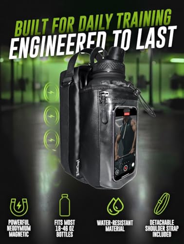 Magnetic Gym Bag Water Bottle Holder Small Gym Bag for Men, Gym Gifts, 11LB Strong Grip Waterproof 900D - color: Black