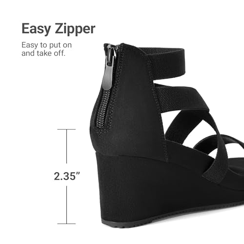 DREAM PAIRS Womens Elastic Ankle Strap Open Toe Platform Wedge Sandals Comfortable Summer Shoes - color: Black, size: 8