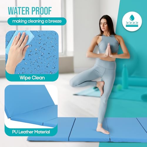 Gymnastics Mat - Tumbling & Exercise - 4 Folding - Indoor/Outdoor - Extra Thick - High Density - Yoga & Arts - color: BLUE