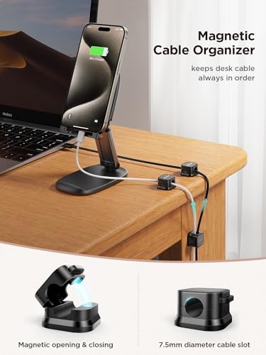 9 Pack Magnetic Cable Clips [Cable Smooth Adjustable] Cord Holder, Under Desk Cable Management, JOYROOM Adhesive Wire Holder Keeper Organizer for Home Office Desk Phone Car Wall Desktop Nightstand - color: 9-Pack