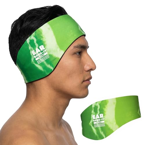 Earvolution Ear Band-It Ultra Swimming Headband for Kids and Adults - Invented by Ear, Nose, and Throat Physician - Custom Anti-Slip Grip Neoprene Maximizes Protection, 13 Color Options, 3 Sizes - color: Green Tie Dye