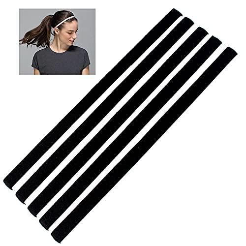 Girls Sport Headbands Non-Slip Hairband - Athletic Grip Elastic Single Skinny Sweatbands for Guide Sweat When Running Soccer Basketball Yoga Tennis Cycling 10 Pack - color: Black 5 pcs