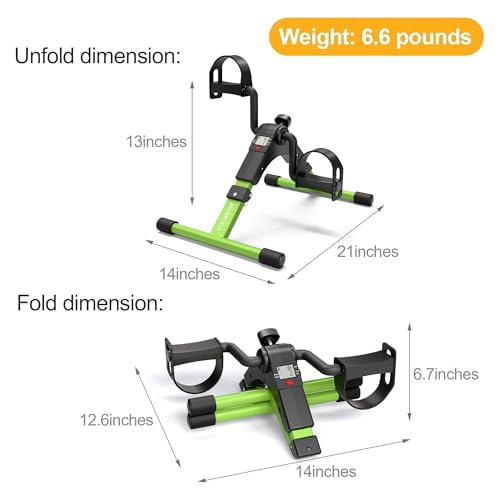 Pedal Exerciser Desk Exercise Bike Leg and Arm Bike with LCD Monitor Foldable (black/green)