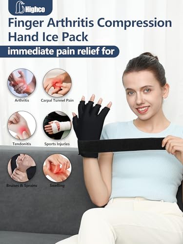 highco 2 Pack Ice Gloves for Arthritis Hands Pain Relief, Adjustable Hand Ice Pack for Hot & Cold Therapy, Reusable Gel Compression Finger Wrist Ice Pack for Tendinitis, Carpal Tunnel,Swelling - size: L(2PCS)