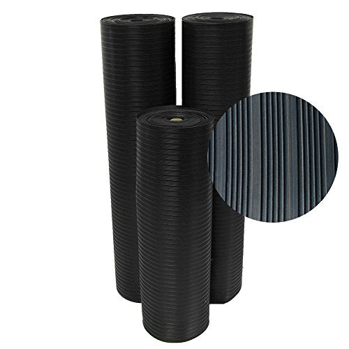 Rubber-Cal 03_167_W_CO_06 Composite Rib Corrugated Rubber Floor Mats, .13 inch Thick x 3ft x 6ft Roll, Black - size: 72"L x 36"W x 0.1"Th