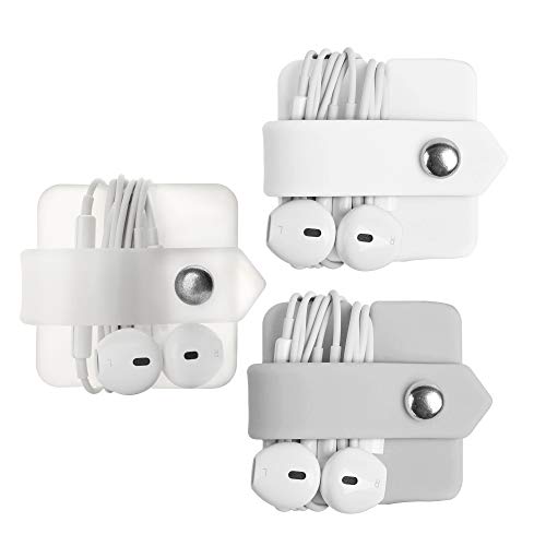Silicone Earphone Organizer Earphone Wrap Winder Headphone Cord Organizer Wrap Winder Manager/Cable Winder 3 Pieces - color: White+transparent+grey