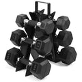 WF Athletic Supply Rubber Encased Hex Dumbbells with Rubber Grip Contoured Handle for Muscle Toning, Strength Building & Full Body Workout - color: m. 5LB, 8LB and 10LB Pair w/ 3-Tier Rack