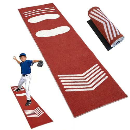 Softball Pitching Mat,Wear-Resistant Portable Training Mat for Batting Stance Practice,Indoor/Outdoor Practice Baseball Strike Zone Mat for Youth Beginners,54" L x 12" W - color: Red