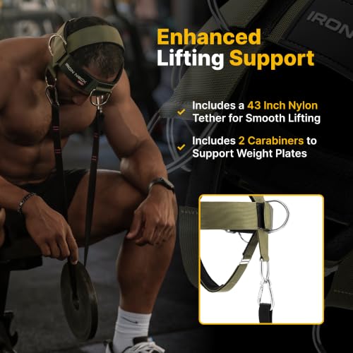 Iron Neck , Versatile Neck Exerciser, Strengthener and Trainer with Adjustable Head and Chin Strap, Portable Head Harness for Weight Lifting, Home and Gym Use - color: Green - Alpha Harness