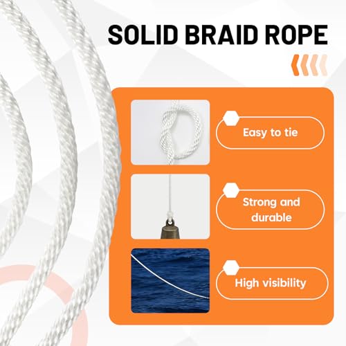 SDHUATUO 1/4 Inch Nylon Solid Braided Rope, 250FT Polyester Cord White | 1100 lbs, UV Resistant & Wearproof, Soft Flexible Rope for Swings, Camping Tent, Flagpole, Outdoor Twine, Dog Leashes - color: White, size: 1/4''-250ft