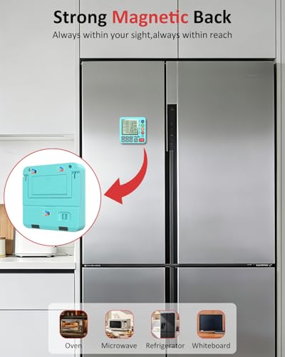 Digital Kitchen Timer with 4 Channel, Loud Alarm and Silent Mode | Magnetic Cooking Timer with Count Up & Countdown for Kids and Seniors, Large Display to Read, Auto Memory, Battery Included - color: Mint Green