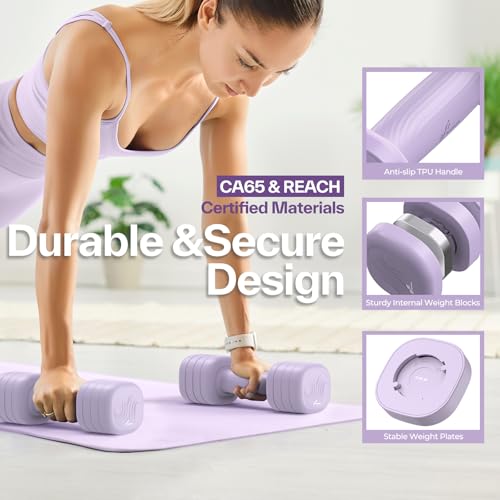 Adjustable Dumbbell Set of 2: Sportneer 4 in 1 Free Weights Dumbbells Set for Women, Hand Weights for Women at Home, Available in 5 lb × 2 and 10 lb × 2 Sets with Soft Rubber Handle for Home Gym Exercise Training - color: Aura Lavender, size: 5lb × 2