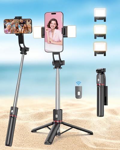 Selfie Stick with Light & Wireless Remote, Portable Phone Tripod Stand for iPhone & Android, Lightweight Foldable Selfie Stick for Travel, Vlogging, and Live Streaming - size: 40" Selfie Stick with Light and Wireless Remote