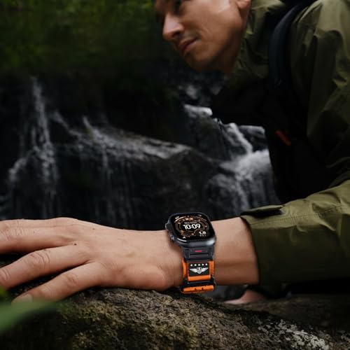 Rugged Nylon Band for Apple Watch Ultra 3/2/1 Series 11 10 9 8 7 6 5 4 SE/3/2/1 for Men,Breathable Stars-Stripes Flag Wristband Workout Athletic Strap for iWatch Ultra Bands 49mm 46mm 45mm 44mm 42mm - color: 03-Orange-Metal adapter, size: 49/46/45/44/42MM
